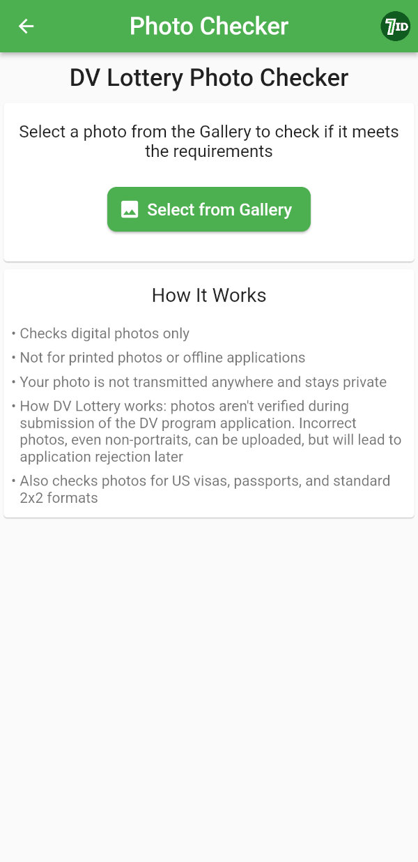 7ID DV Program photo checker - kako naložiti fotografijo